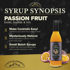 Close-up of fresh passion fruit, citrus zest, and cane sugar in the syrup.