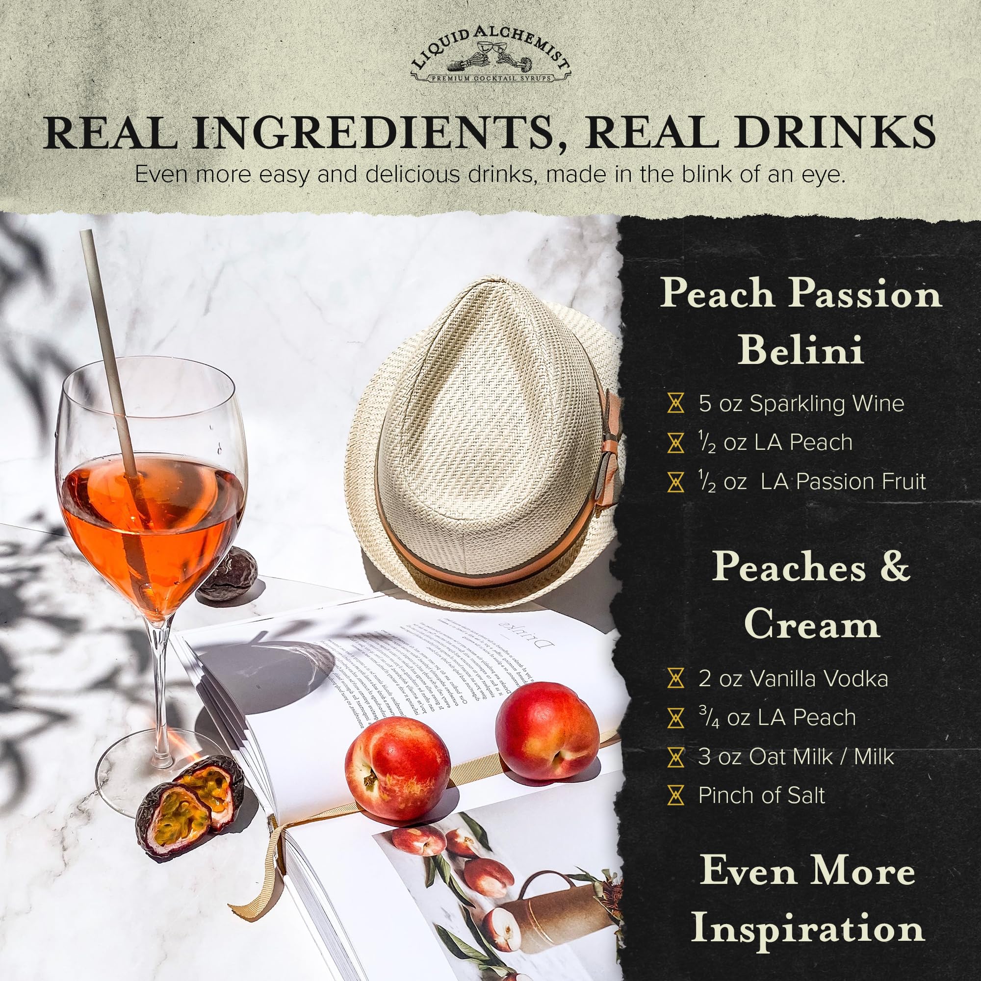 Bellini being prepared with peach syrup and sparkling wine.