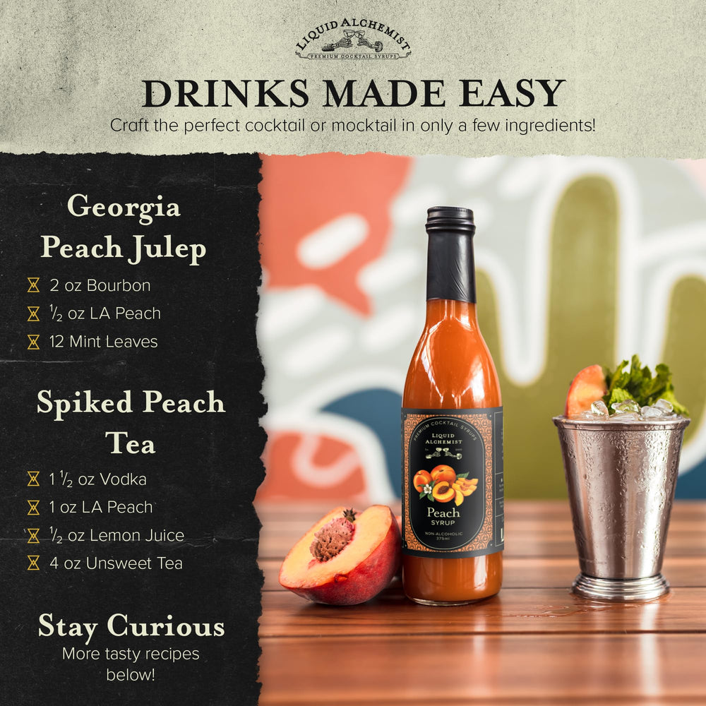 Glass of iced tea with a splash of Liquid Alchemist Peach Syrup.