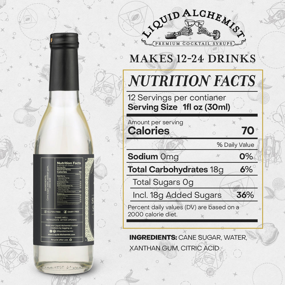 Liquid Alchemist Simple Syrup bottle back shows ingredients clearly