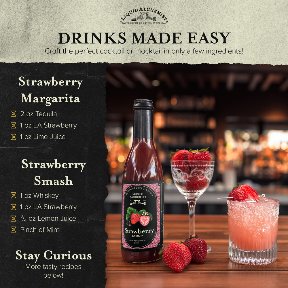 Liquid Alchemist strawberry syrup used to craft a strawberry daiquiri
