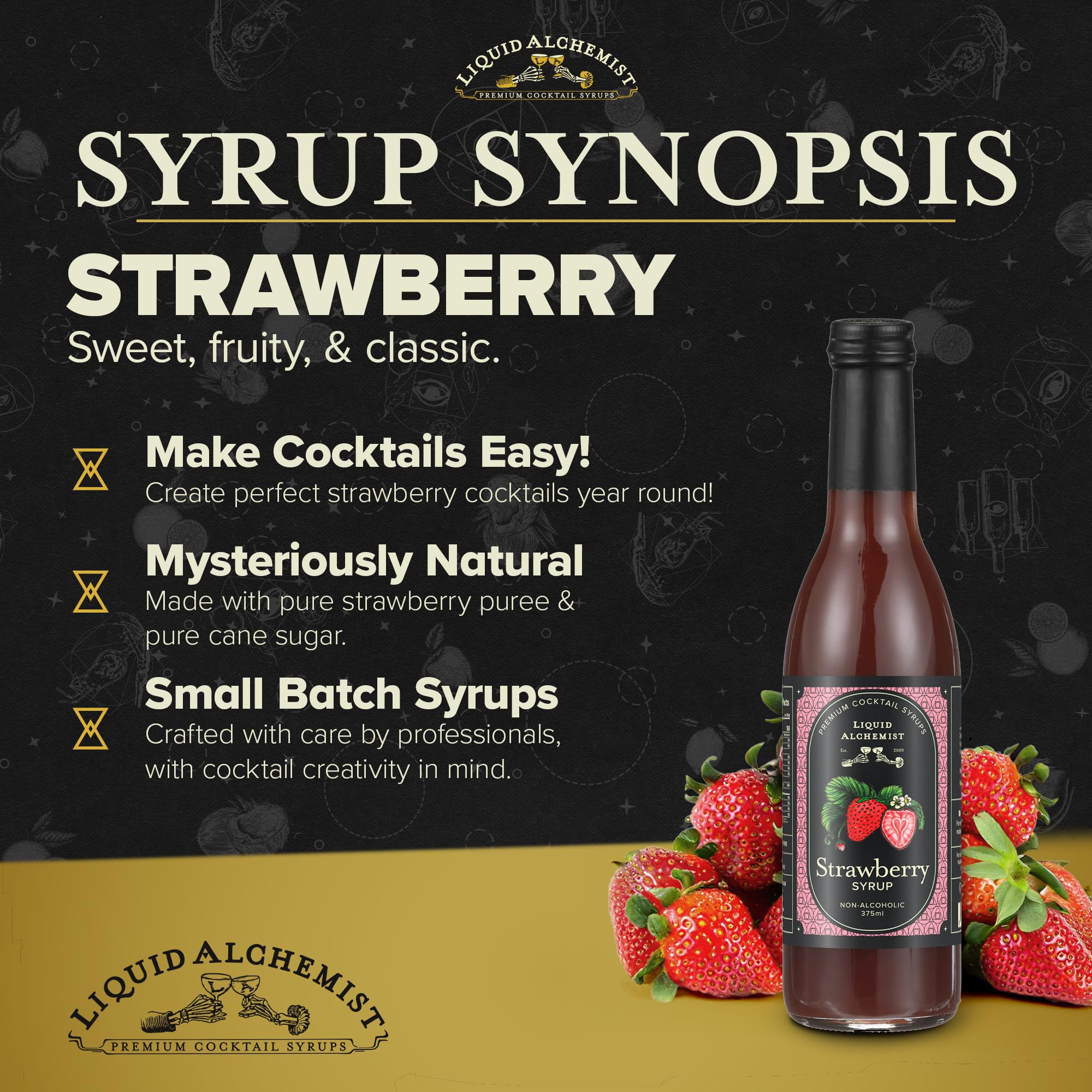 Liquid Alchemist strawberry syrup ingredients with real fruit and organic cane sugar