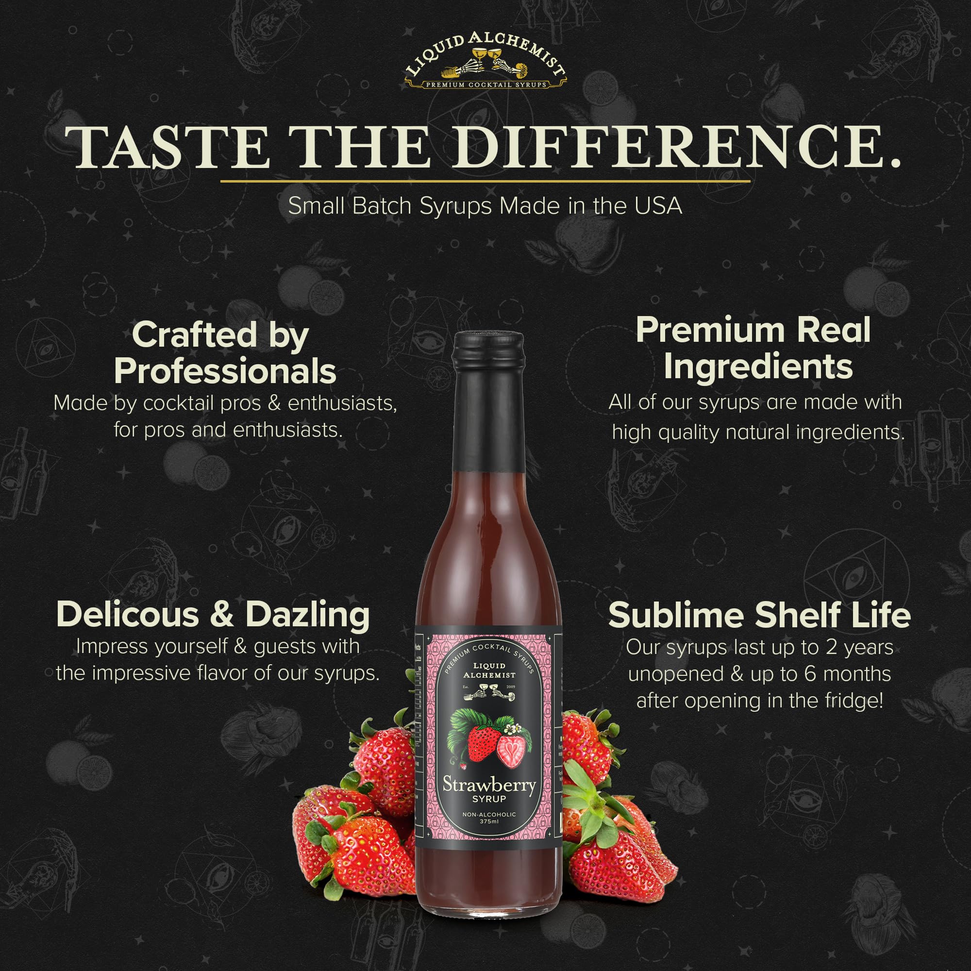 Liquid Alchemist strawberry syrup drizzled into lemonade for a bright drink