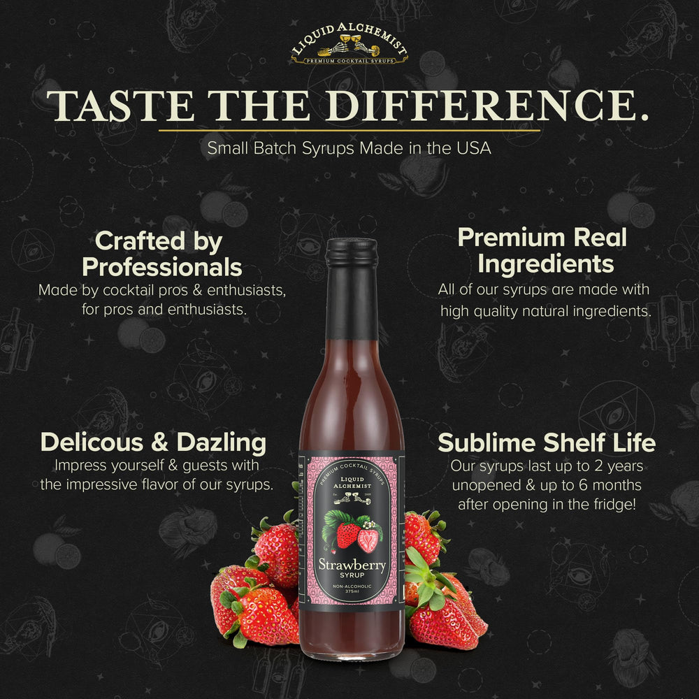 Liquid Alchemist strawberry syrup drizzled into lemonade for a bright drink