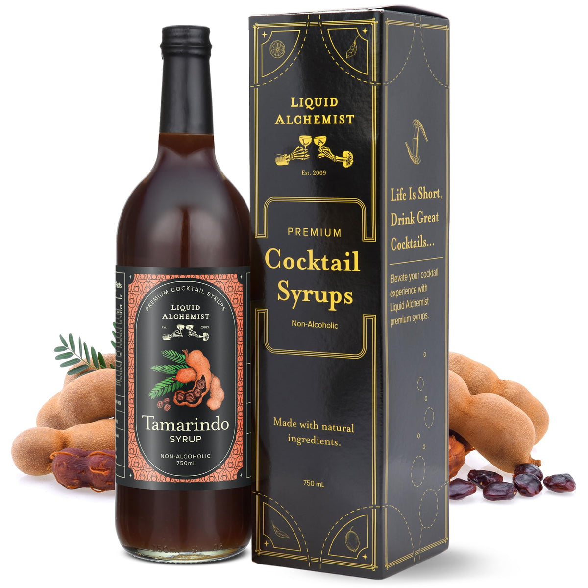 Liquid Alchemist Tamarind Syrup bottle with label, ideal for spicy cocktails