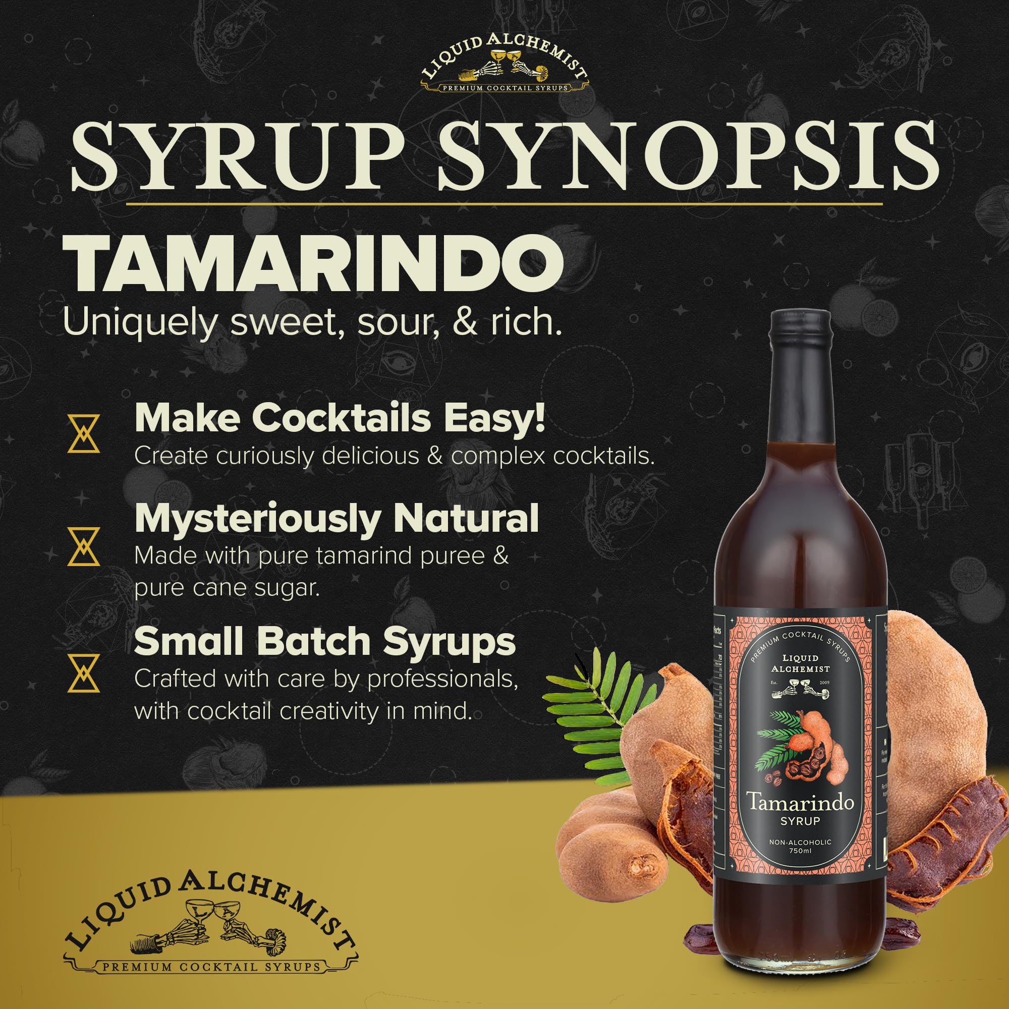 Liquid Alchemist Tamarind Syrup bottle and glasses for margaritas