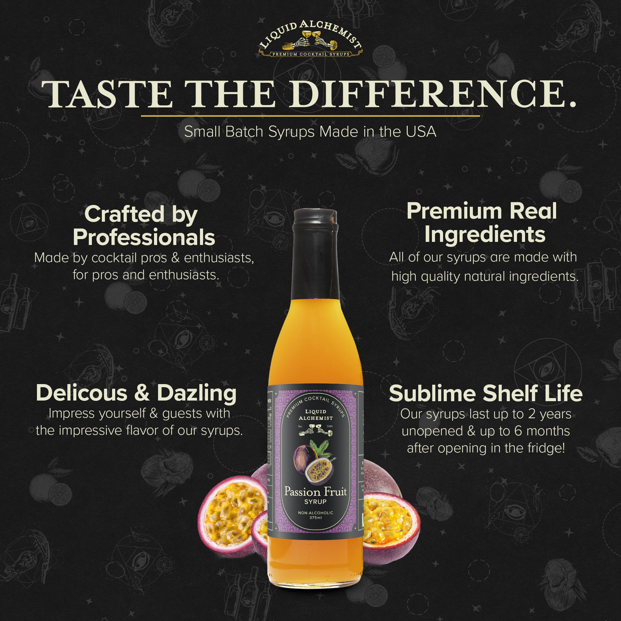 Liquid Alchemist syrup adds fruity depth to tea, coffee, and mocktails.