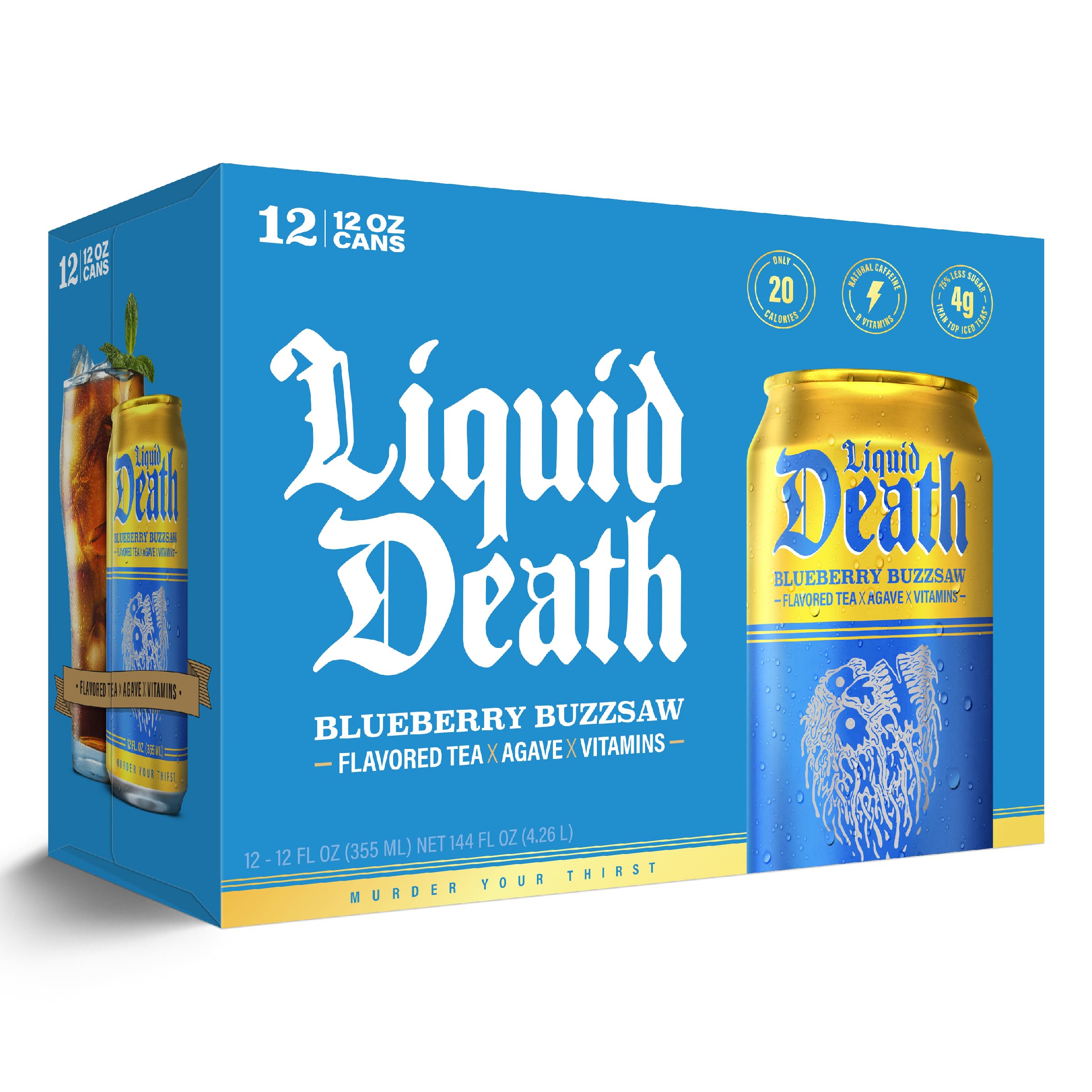 Liquid Death 12-pack on shelf offering convenient multi-pack