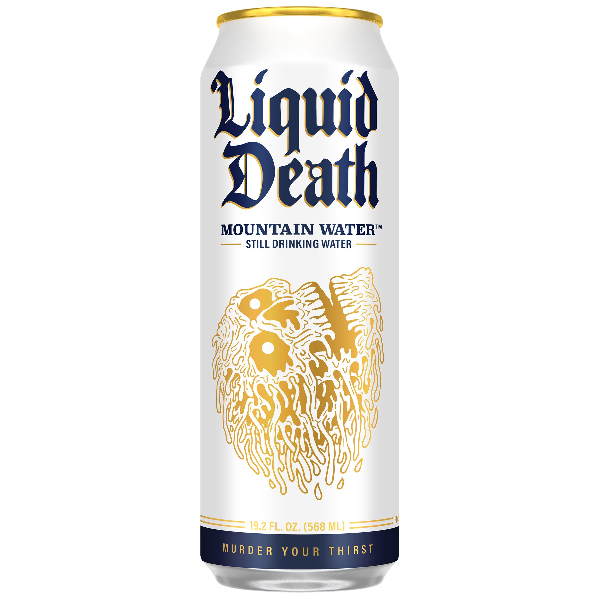 Liquid Death close-up of can surface and label showing premium finish