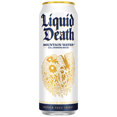 Liquid Death close-up of can surface and label showing premium finish