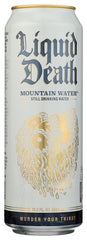 Liquid Death close-up droplets on can highlighting cool freshness