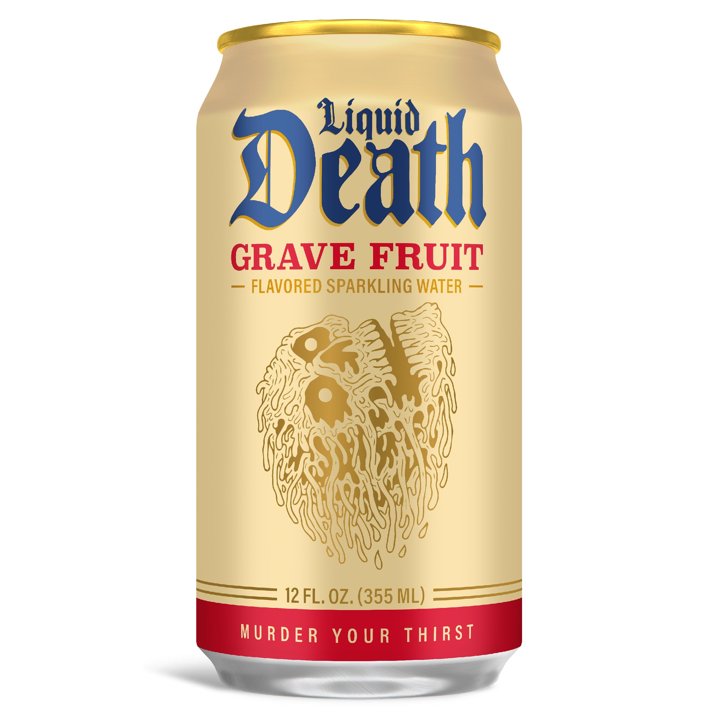 Liquid Death Grave Fruit cans stacked to show 12-pack value and recyclability.