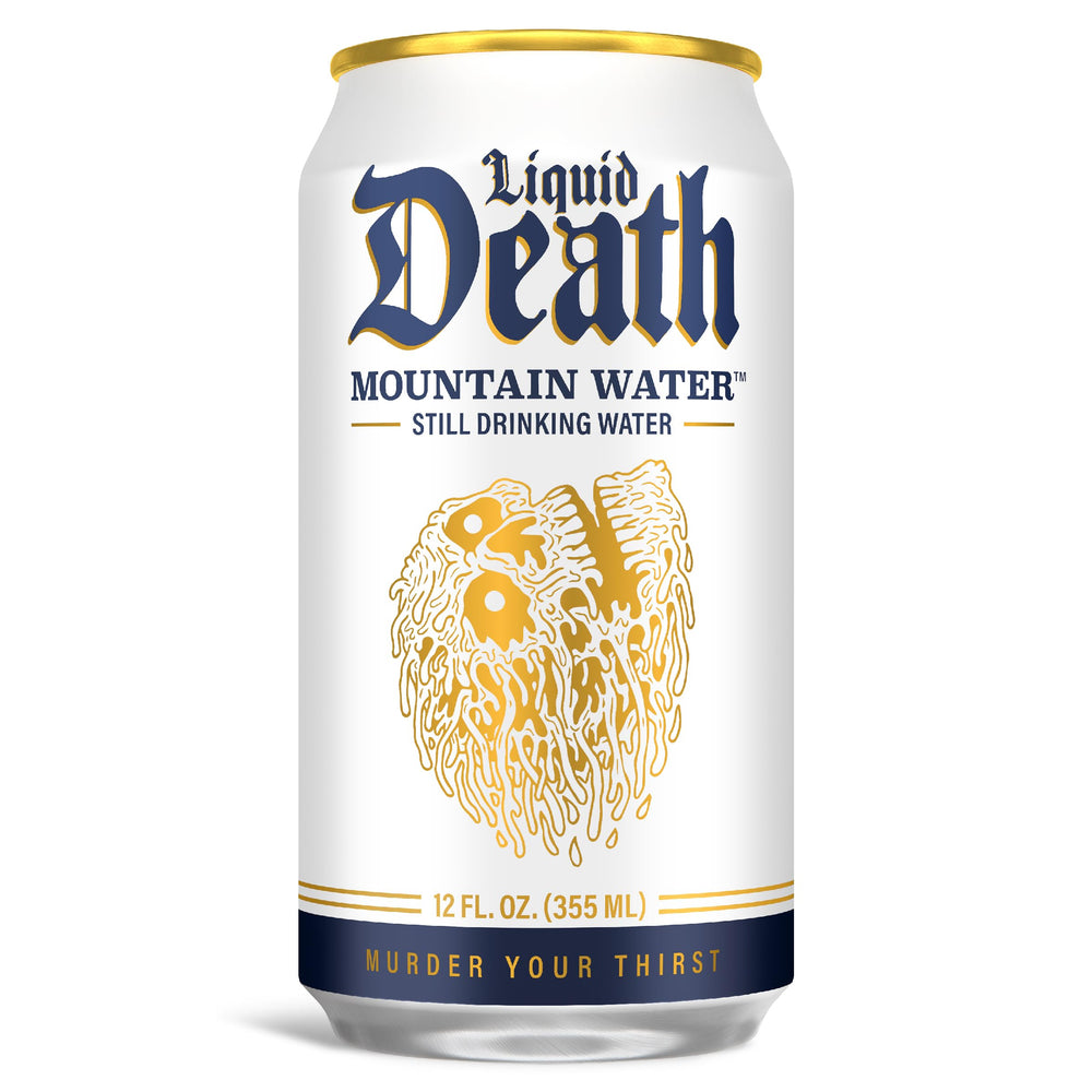 Liquid Death ice-cold cans on ice, ideal for quick refreshment.