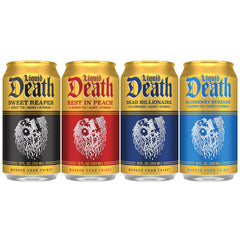 Liquid Death Iced Tea being poured into a glass for a refreshing sip