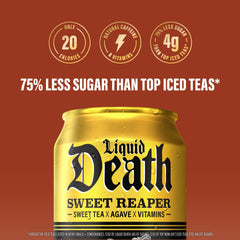 Rest in Peach flavor Liquid Death iced tea can with inviting aroma