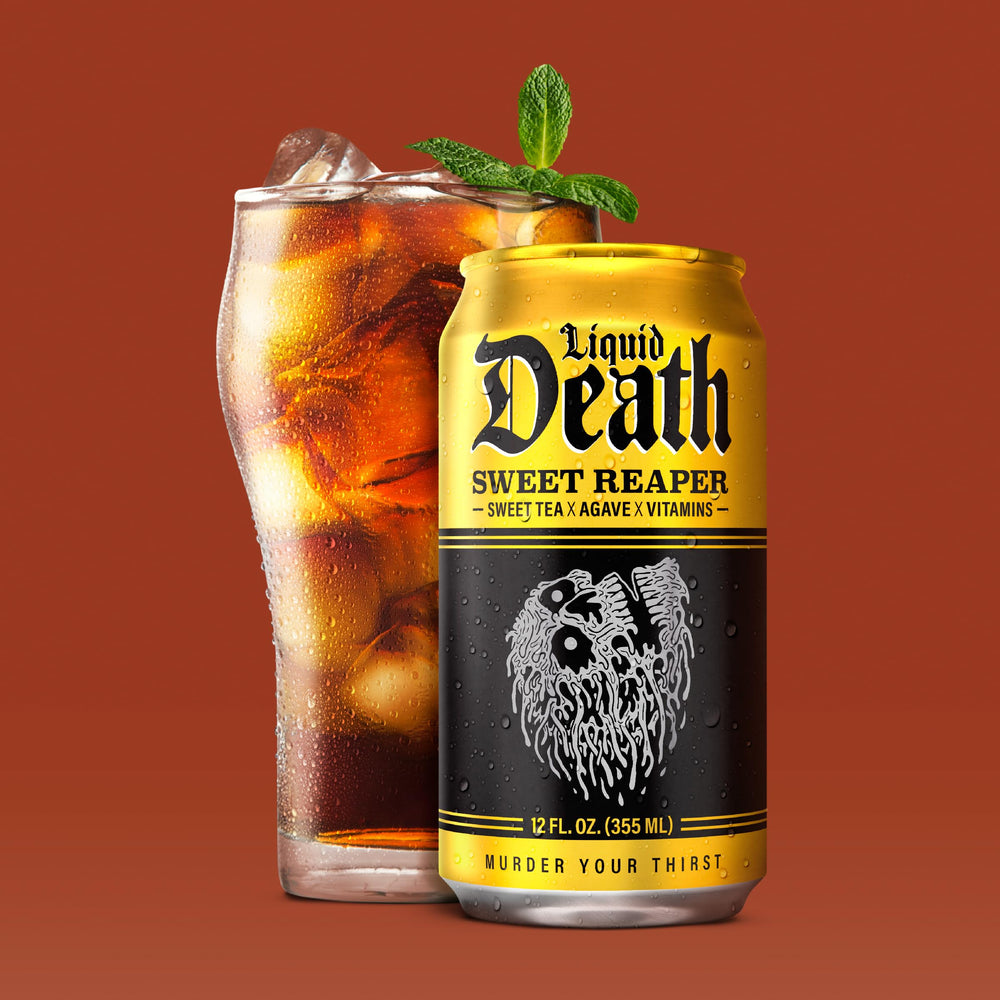 Liquid Death Sweet Reaper pouring into glass – vivid aroma and smooth finish.