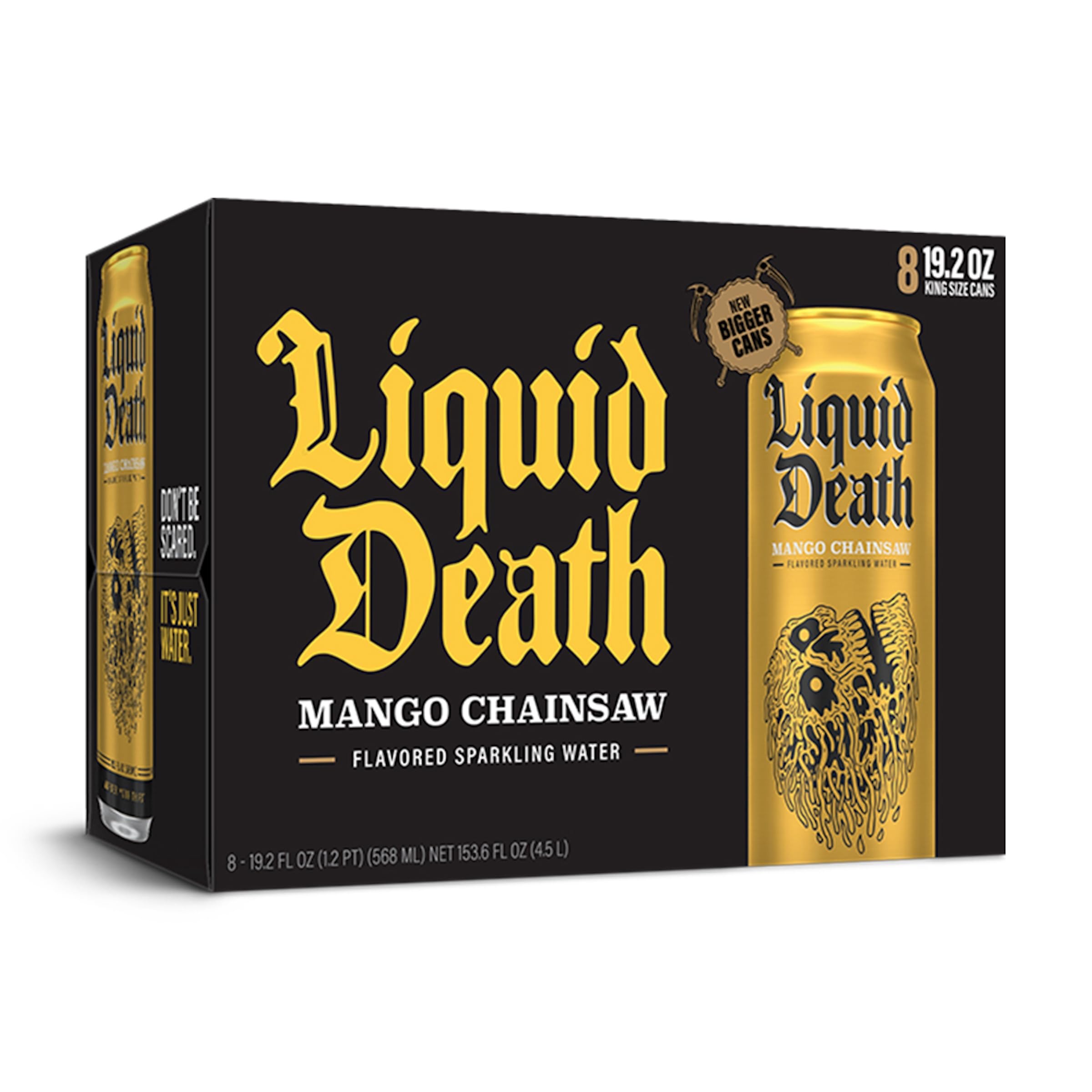 Liquid Death Mango Chainsaw aroma and mango notes invite refreshing sips.