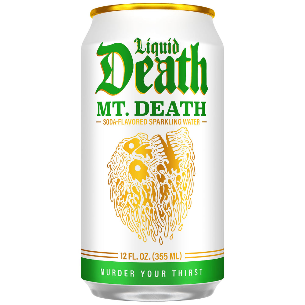 Liquid Death Mt. Death close-up of can texture highlighting premium finish and grip