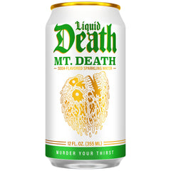 Liquid Death Mt. Death close-up of can texture highlighting premium finish and grip