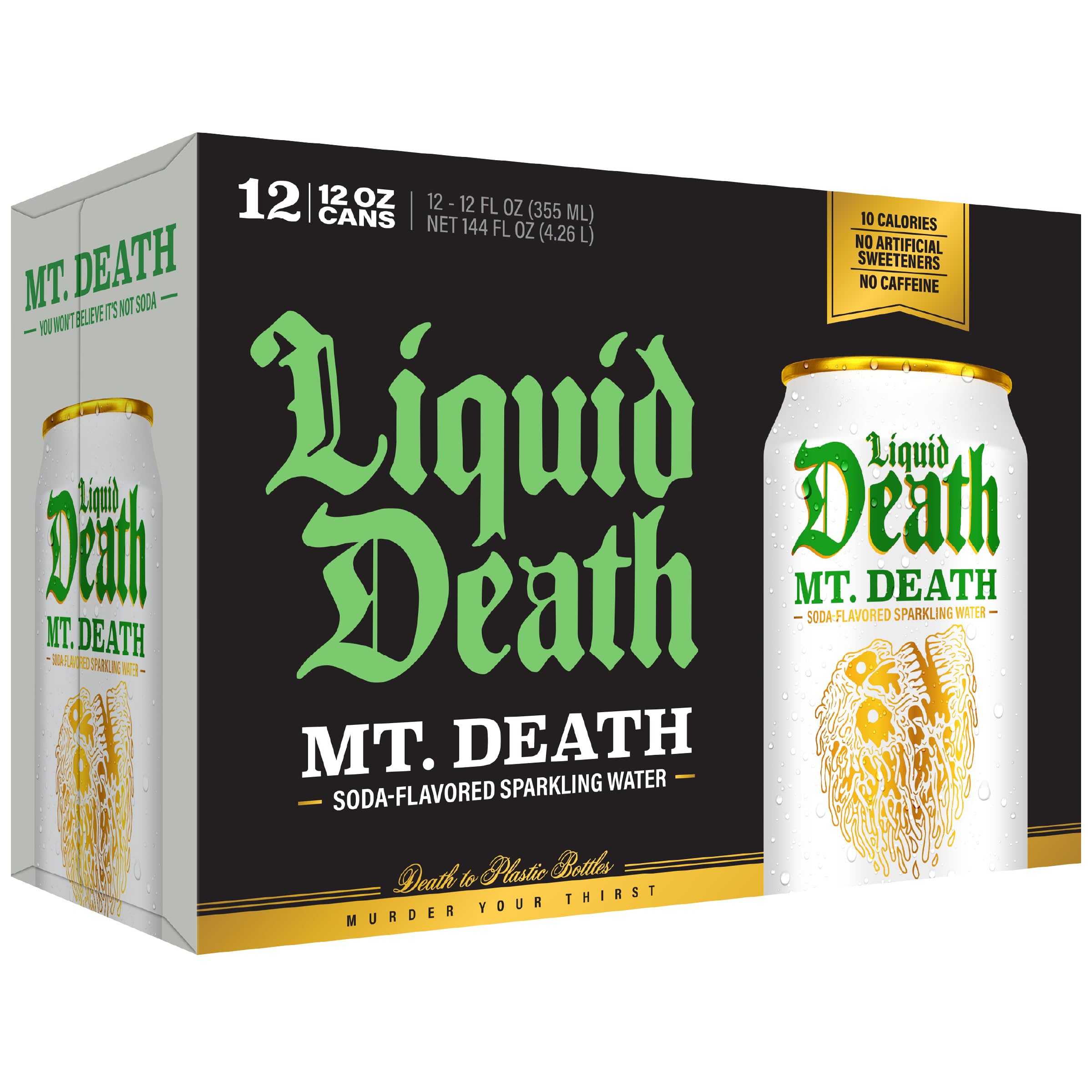 Liquid Death Mt. Death label and kosher seal emphasizing certified quality