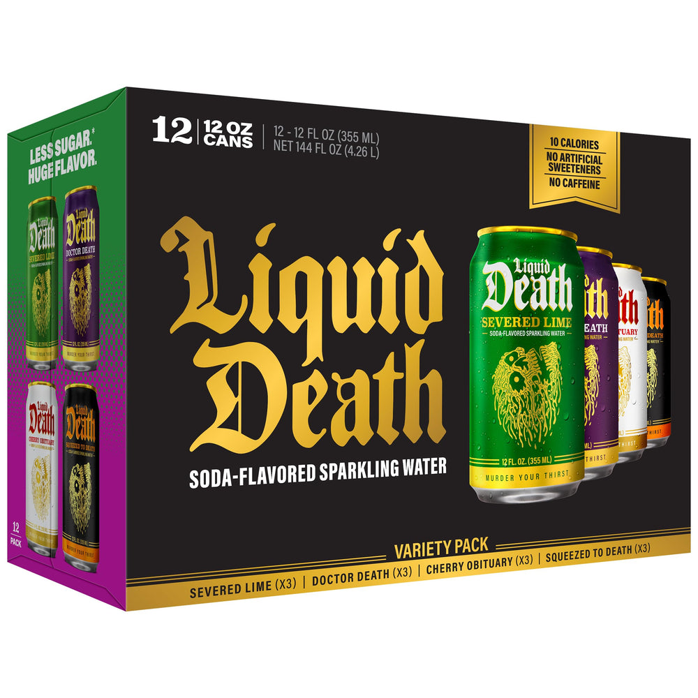 Liquid Death orange can beside fresh orange illustrating juicy, lower-sugar option