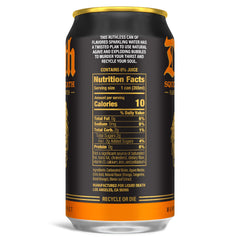 Liquid Death orange soda cans stacked to convey value and convenience.