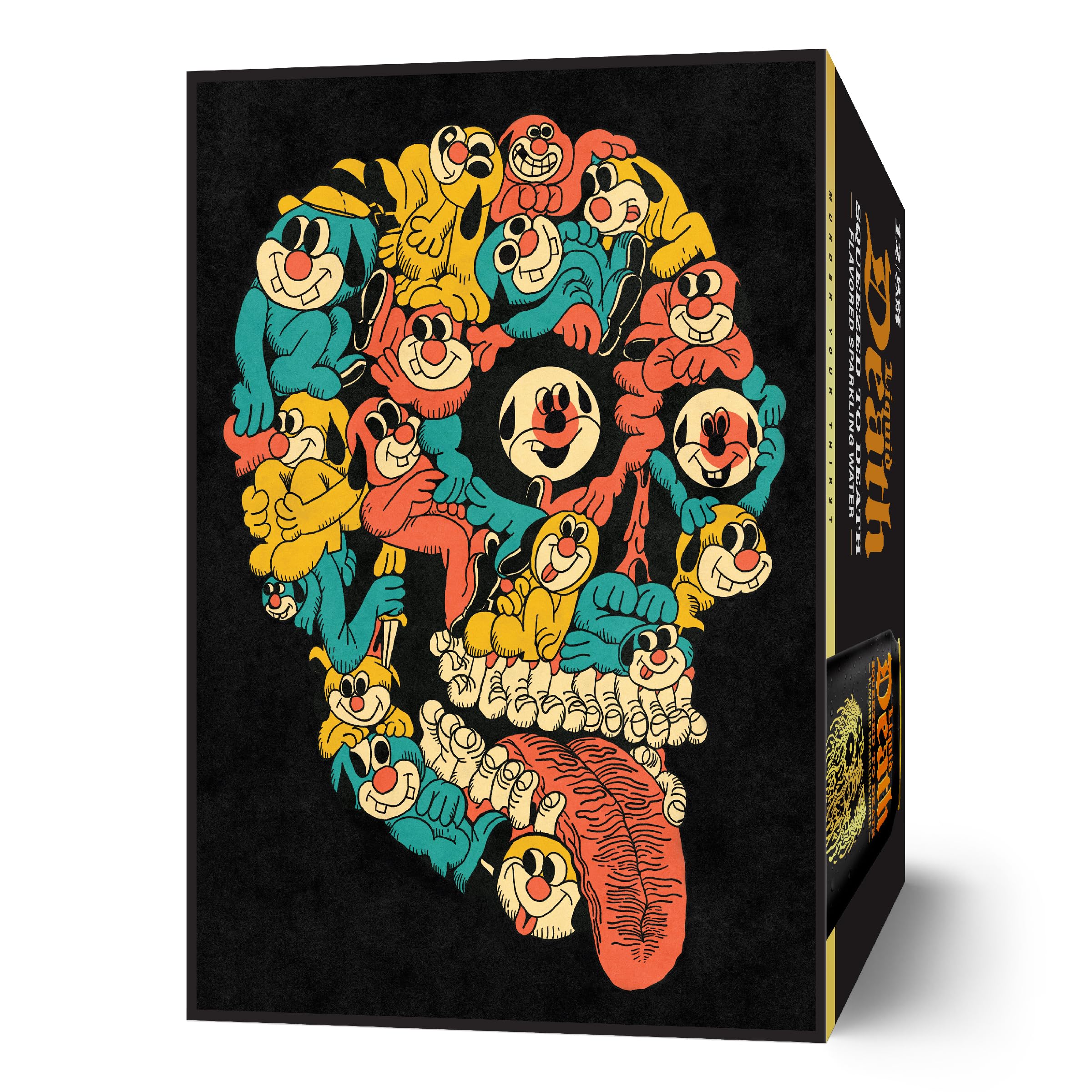 Liquid Death orange soda color-fizz captures bright citrus sensation and effervescence.
