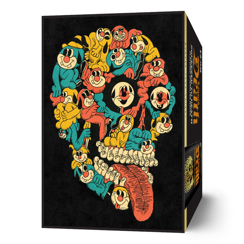 Liquid Death orange soda color-fizz captures bright citrus sensation and effervescence.
