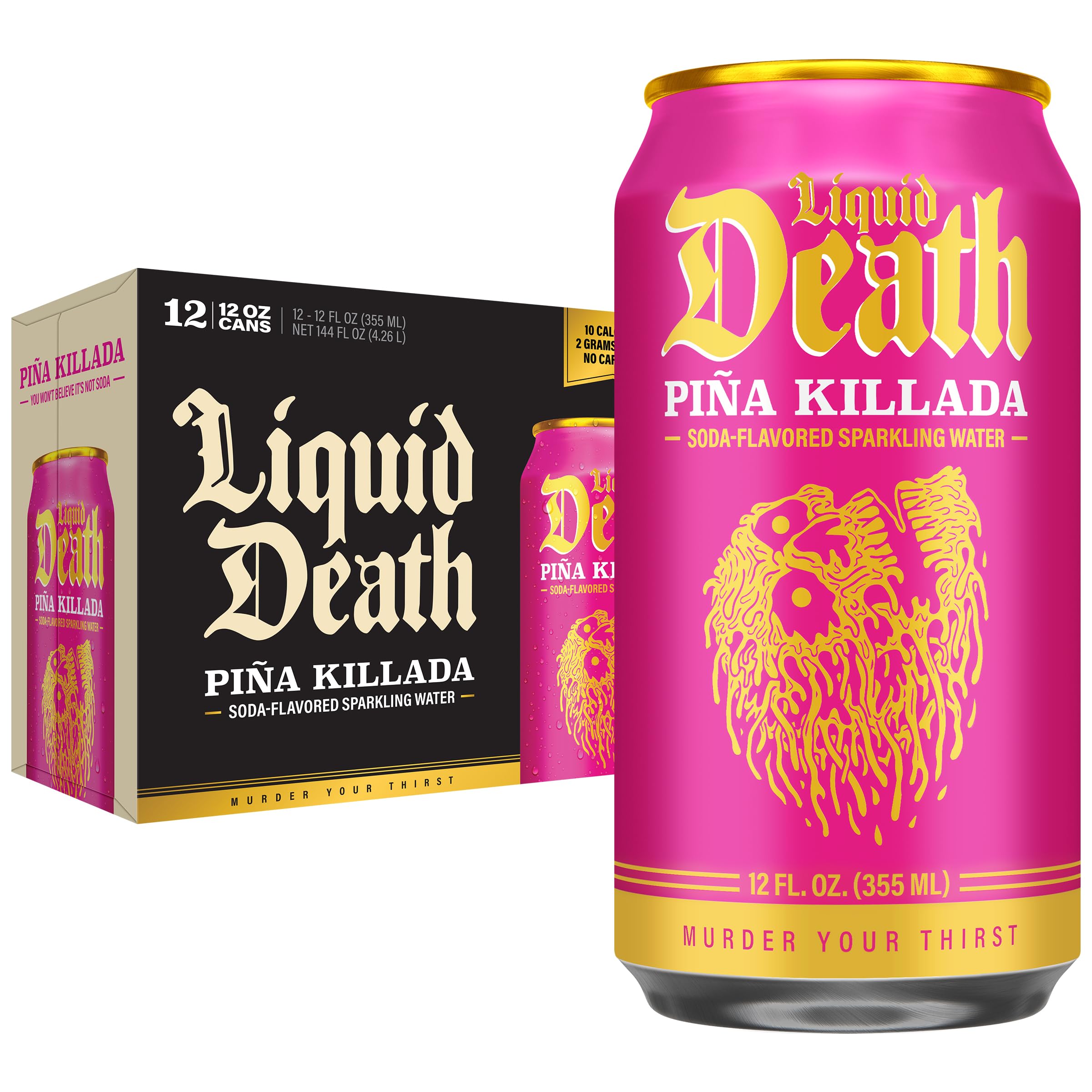Liquid Death Piña Killada bottle highlights tropical pineapple flavor for refreshing hydration