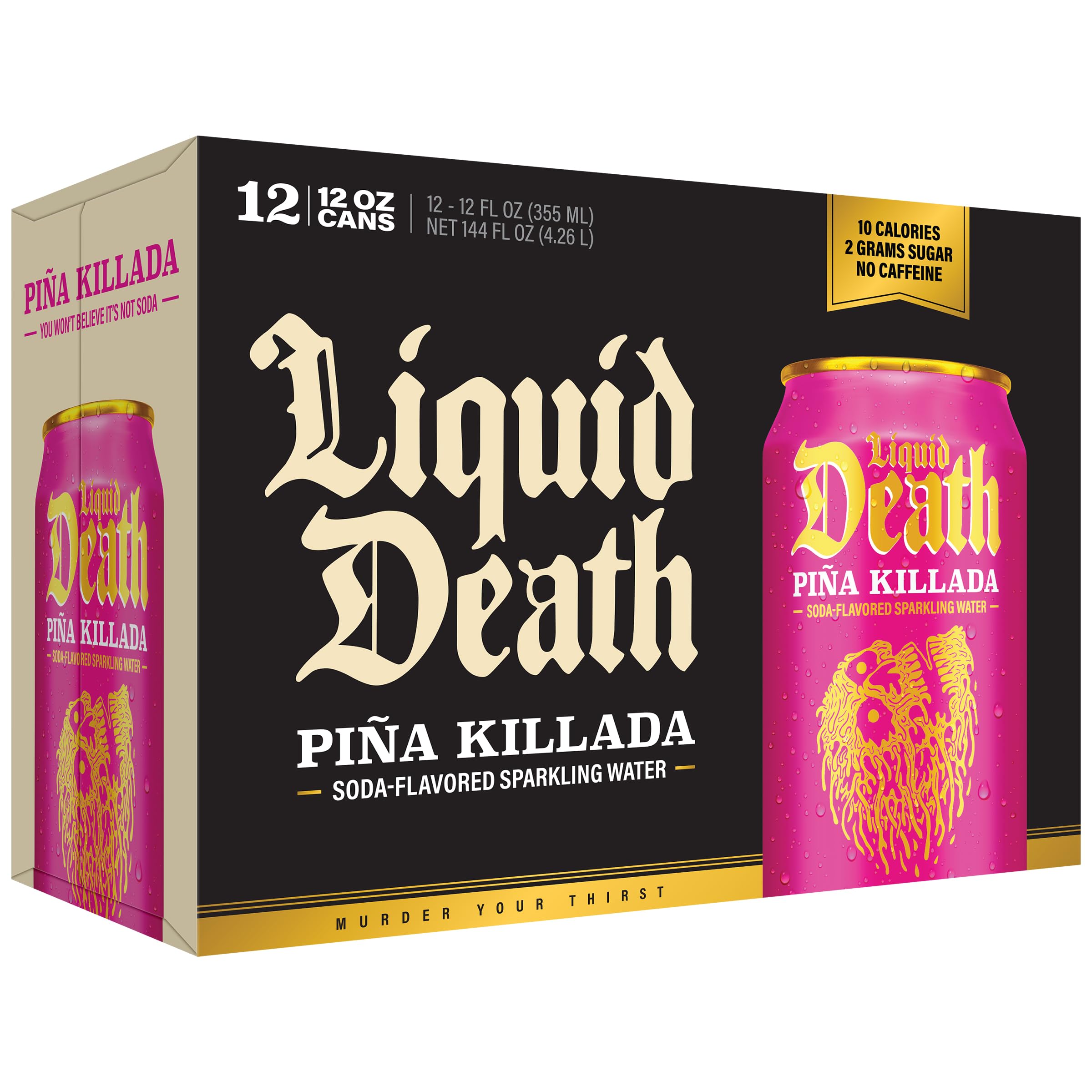 Liquid Death Piña Killada fridge-door display emphasizes grab-and-go tropical flavor