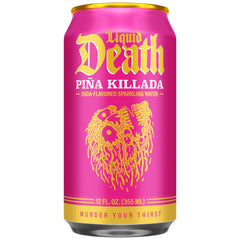 Liquid Death Piña Killada pour into glass demonstrates fizz and caffeine-free refreshment