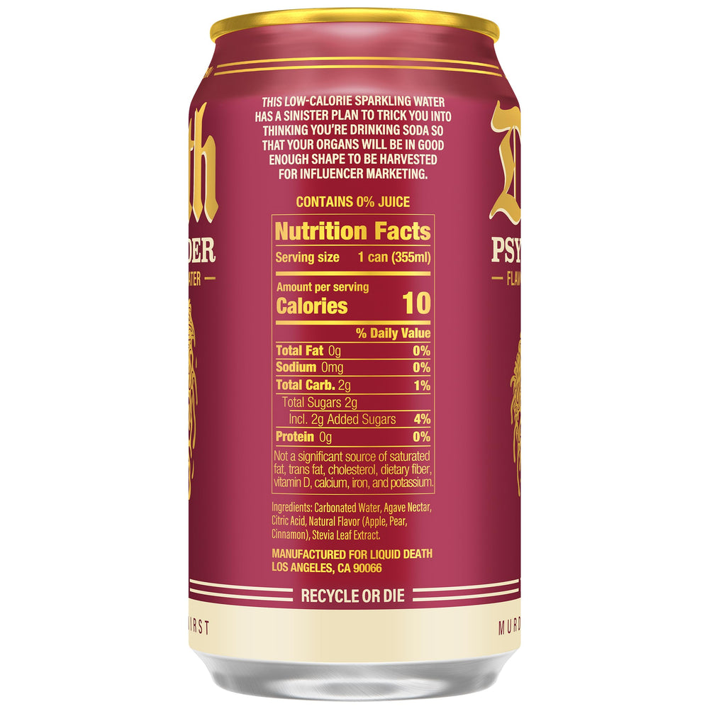 Liquid Death pouring Psycho Cider into glass to showcase effervescence and aroma