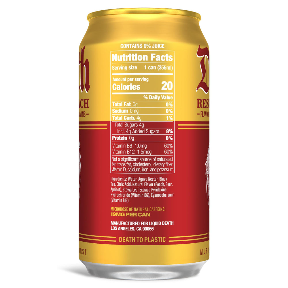 Close-up of the Rest in Peach can highlighting peach, pear, and apricot tea notes.