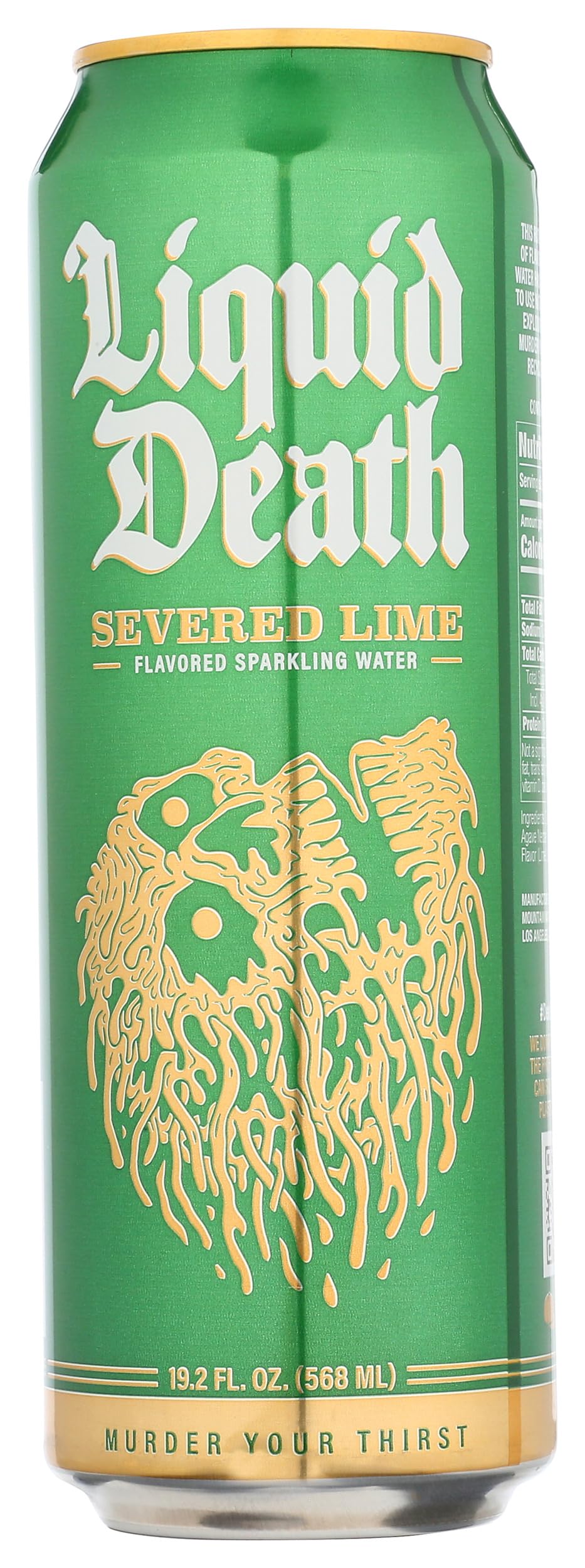 Liquid Death front can view showing lime branding and bold design for standout shelf appeal