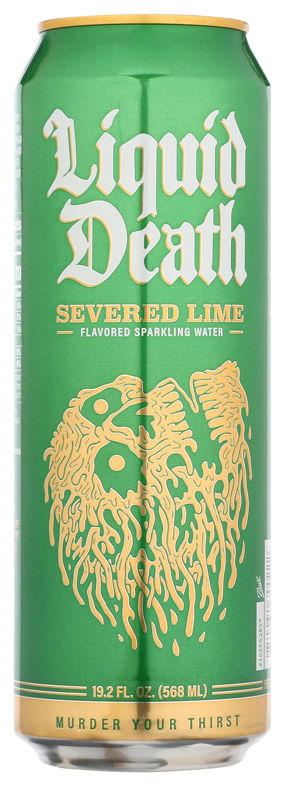 Liquid Death side label close-up showing product details and lime artwork for easy identification