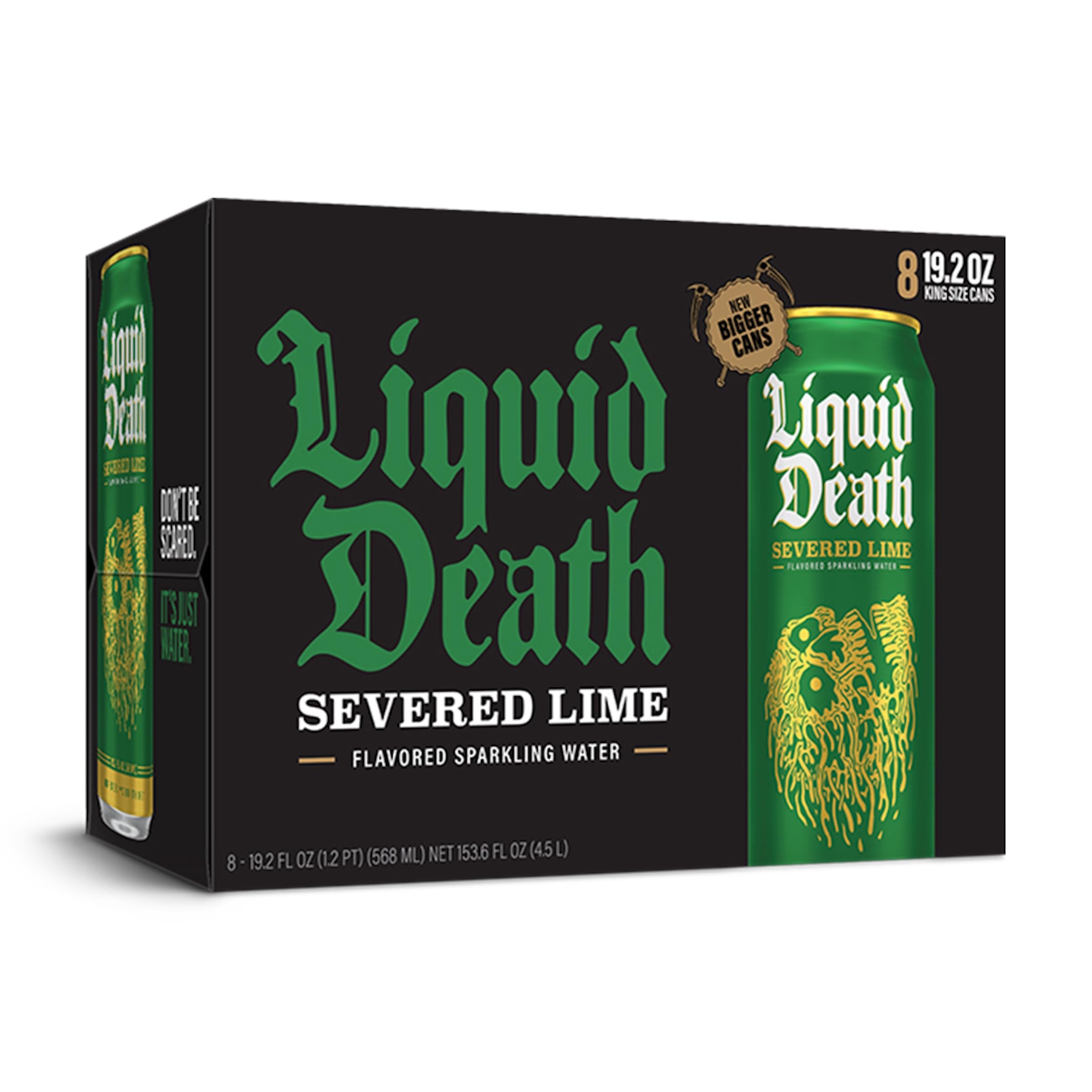 Liquid Death Severed Lime label detail and nutrition panel showing simple ingredient transparency