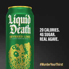 Liquid Death Severed Lime poured into a glass with sparkling bubbles for enjoyable refreshment