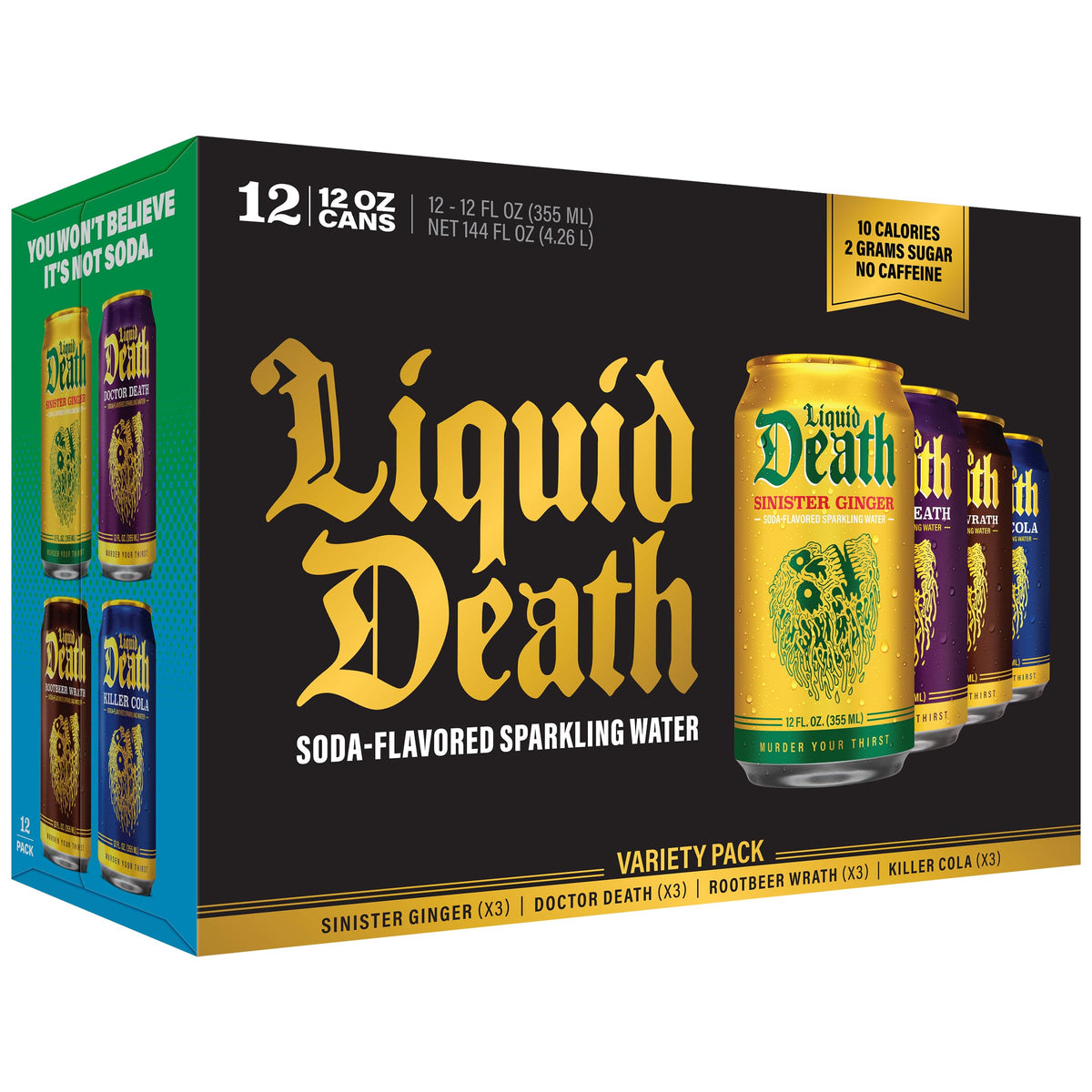 Liquid Death Sinister Ginger can for bold flavor with zero caffeine.