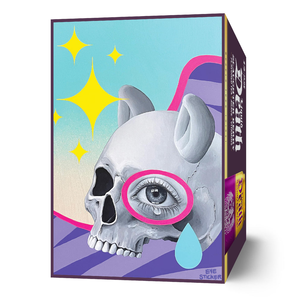Liquid Death Slaughter Berry label with vitamin B icons.