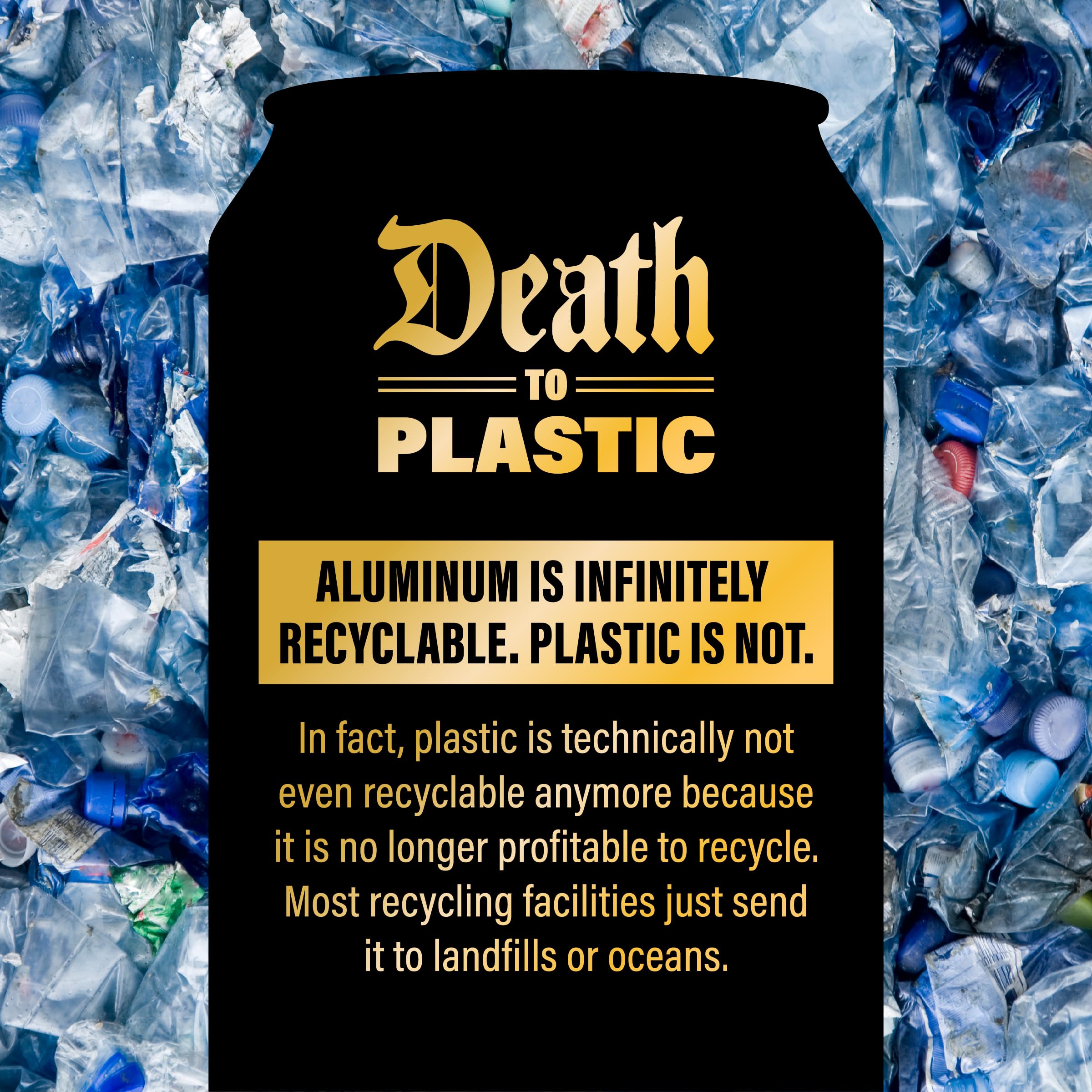 Liquid Death sleek can on a store shelf ready to grab