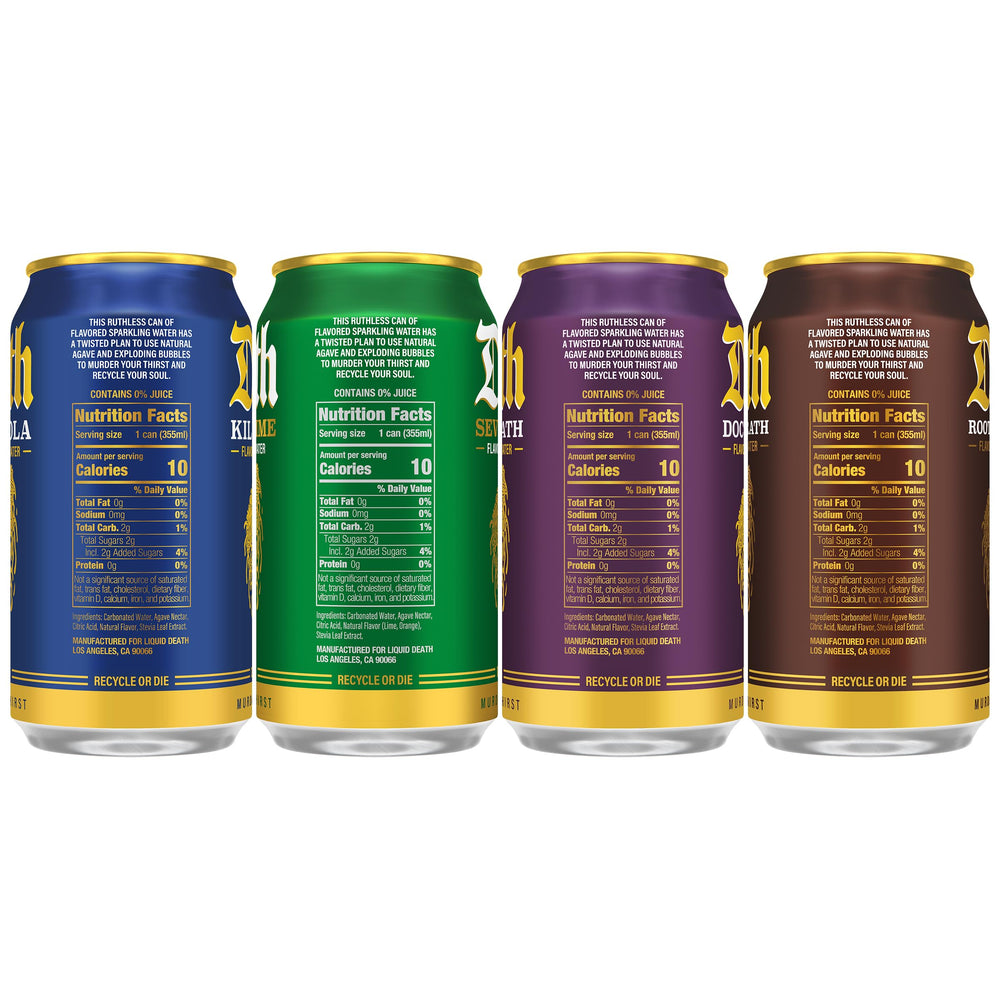 Liquid Death Cola can exemplifies familiar soda taste with less sugar.