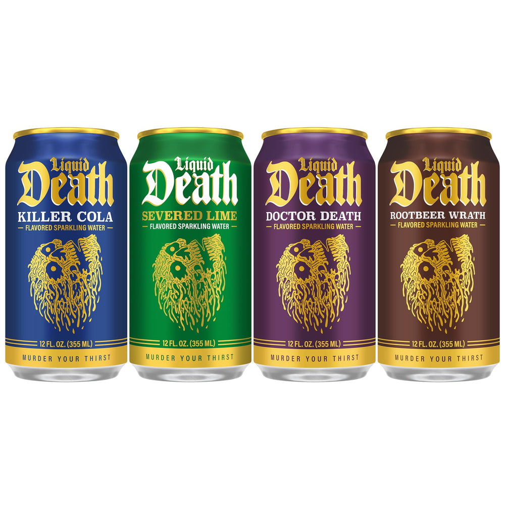 Liquid Death Doctor Death can highlights unique flavor with zero caffeine.
