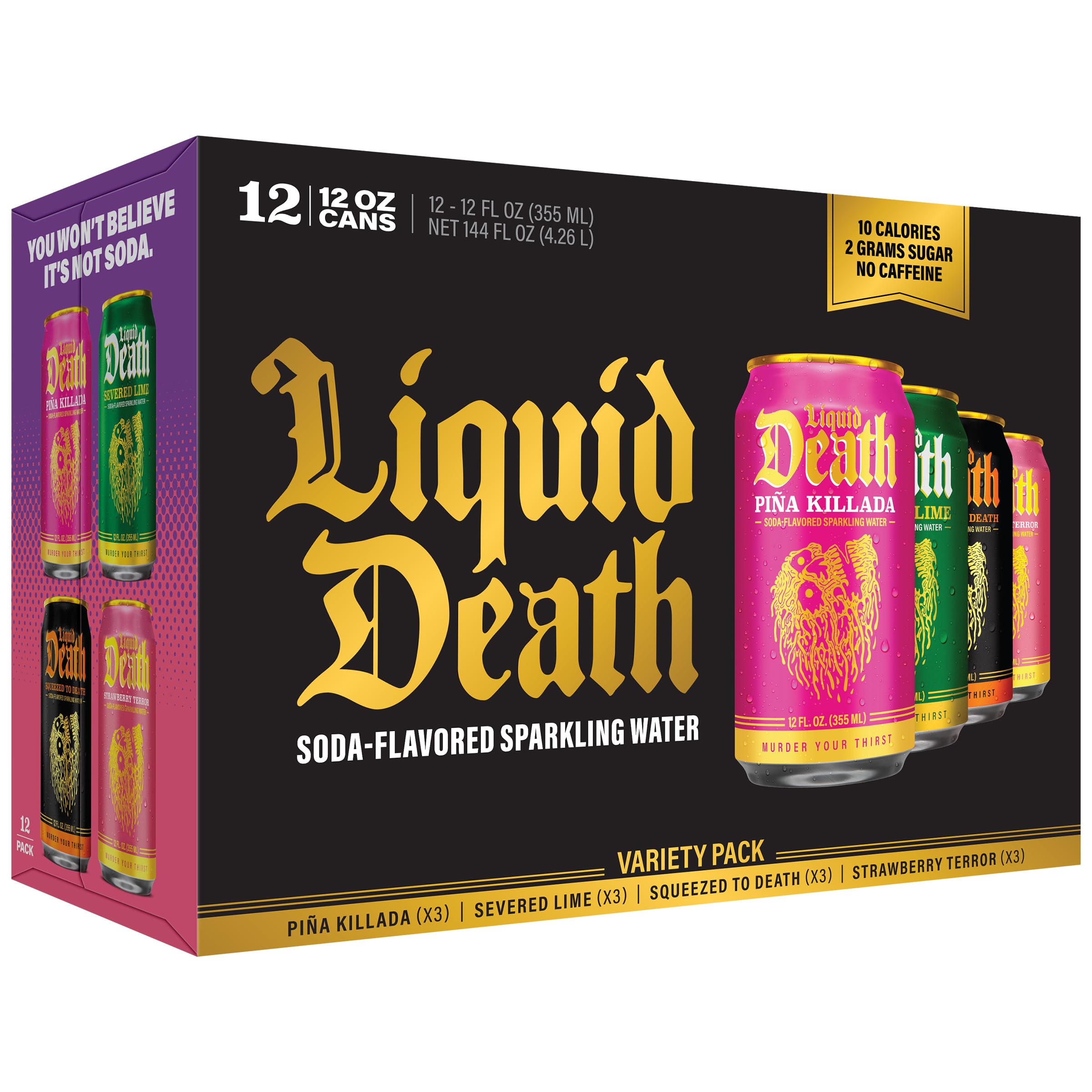 Liquid Death Lime flavor sparkling water pours, crisp lime refreshment for a quick pick-me-up