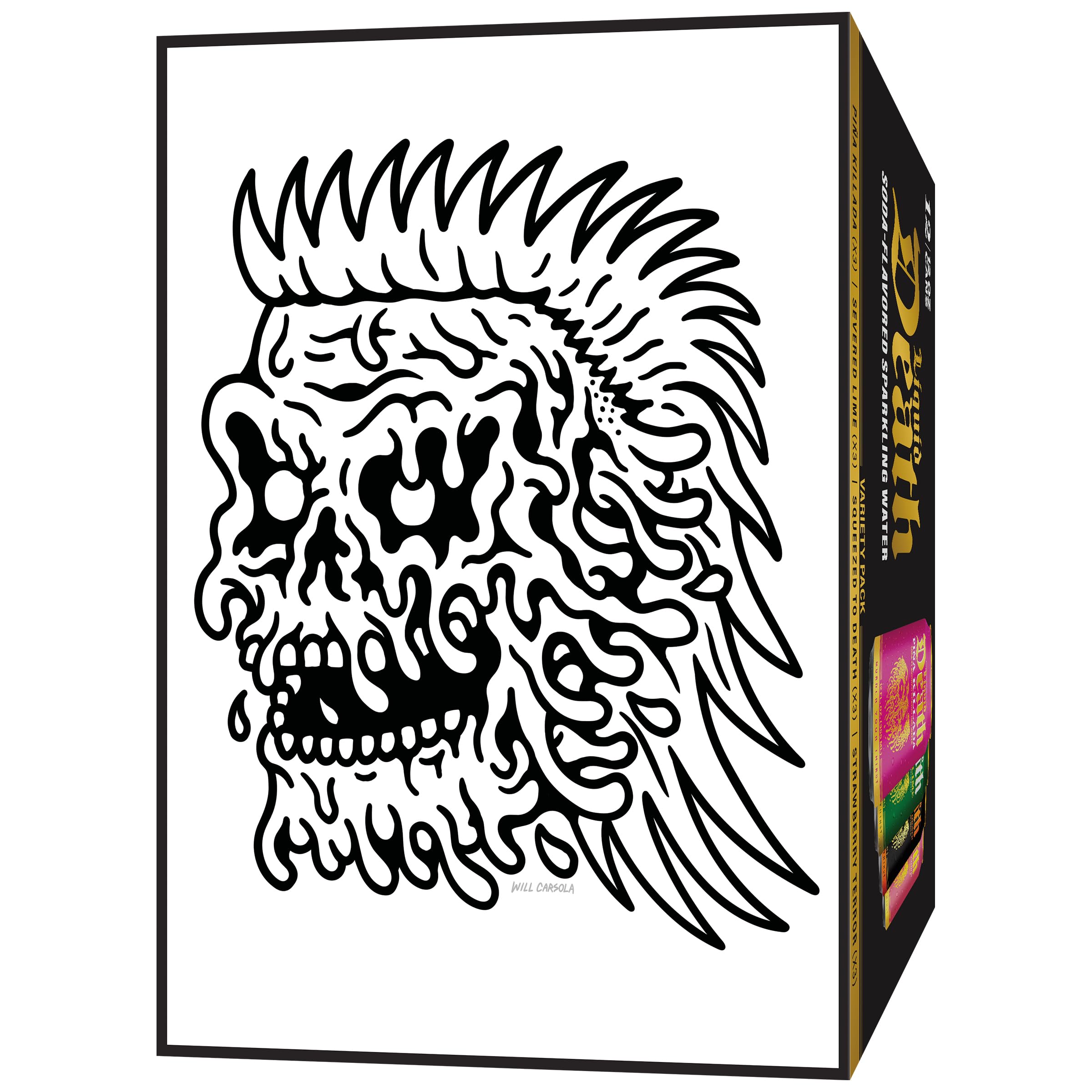 Liquid Death 12-pack cans on a table for convenient gatherings