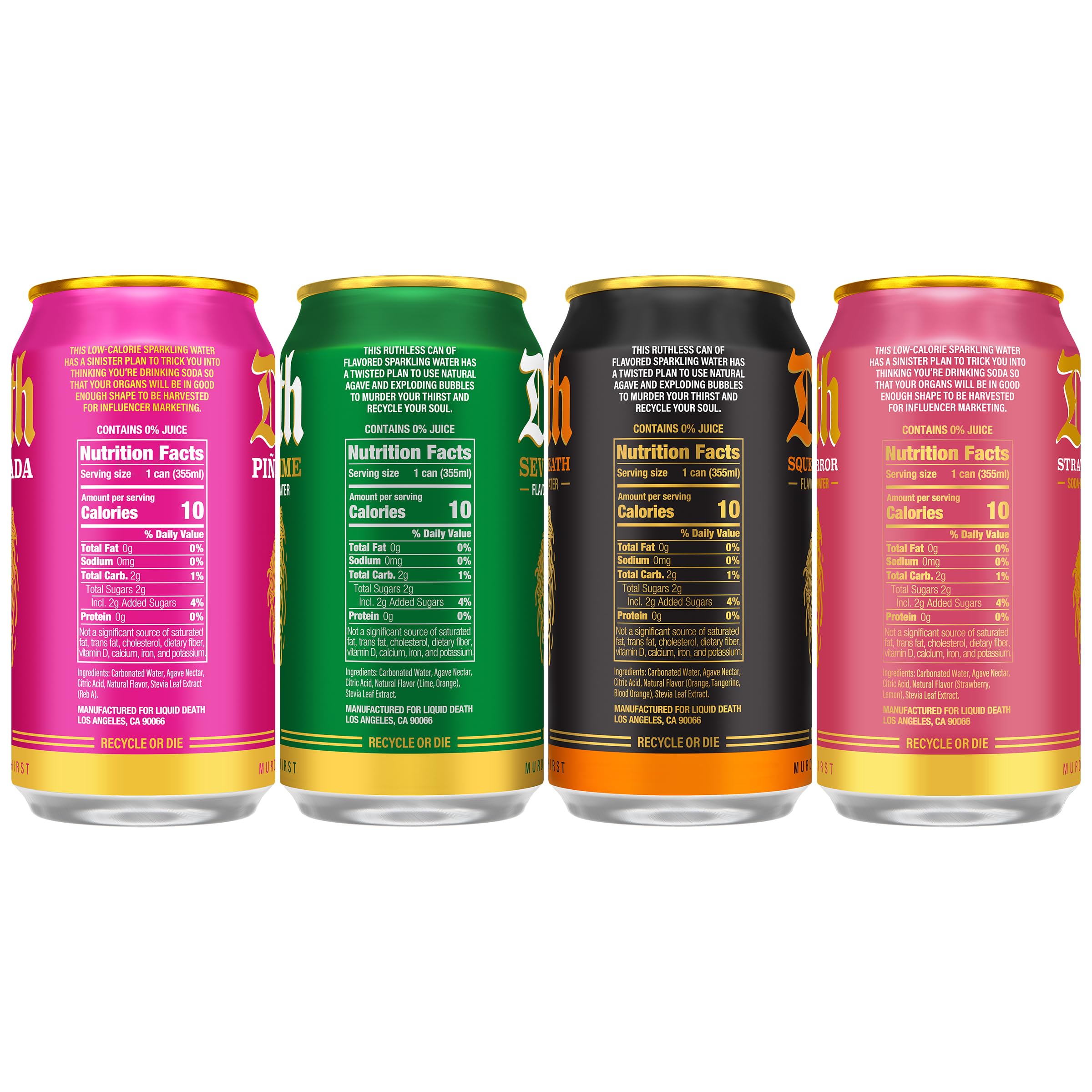 Liquid Death Strawberry Terror can, ripe strawberry with a lemon lift