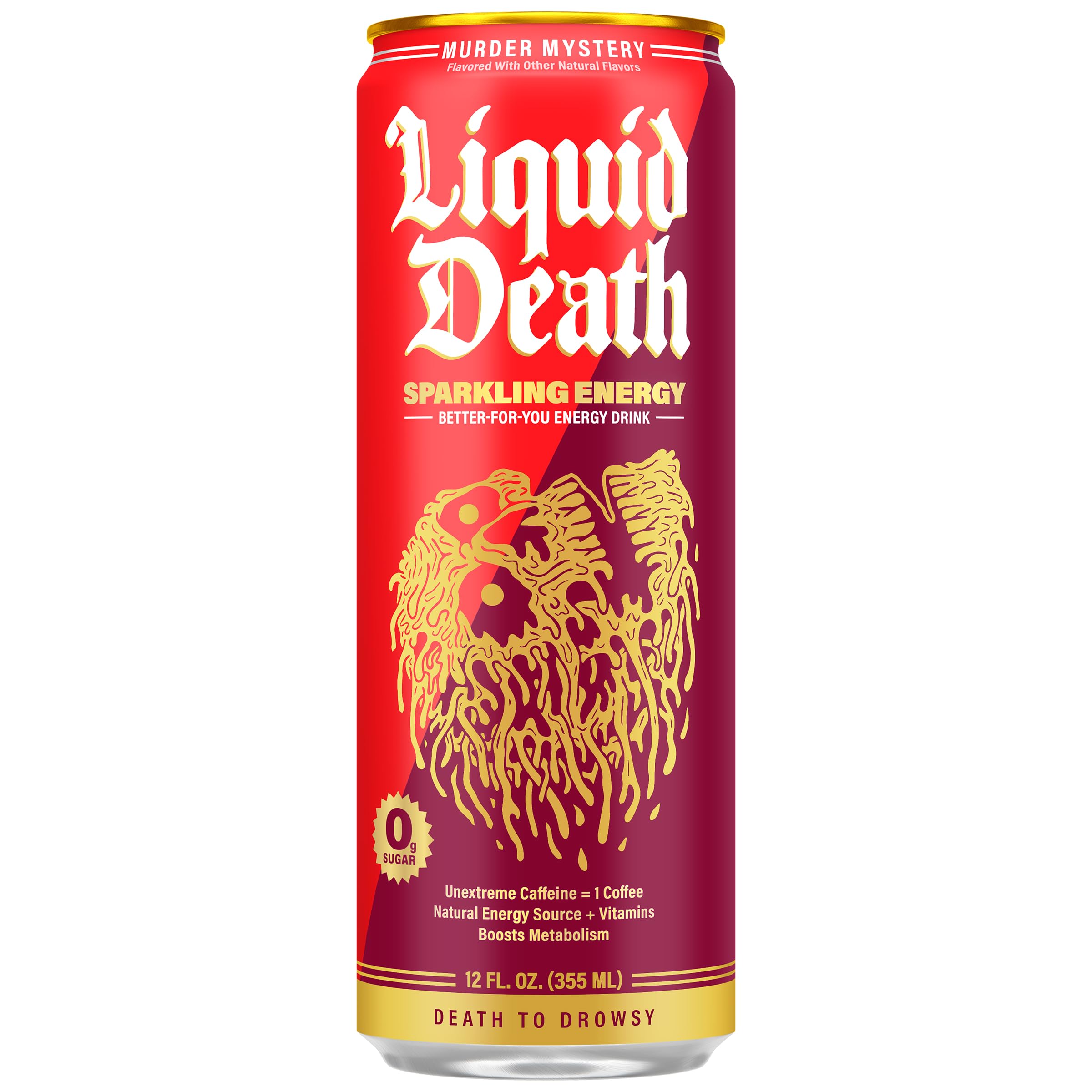 Liquid Death Sparkling Energy Murder Mystery Spice can for bold taste and alertness