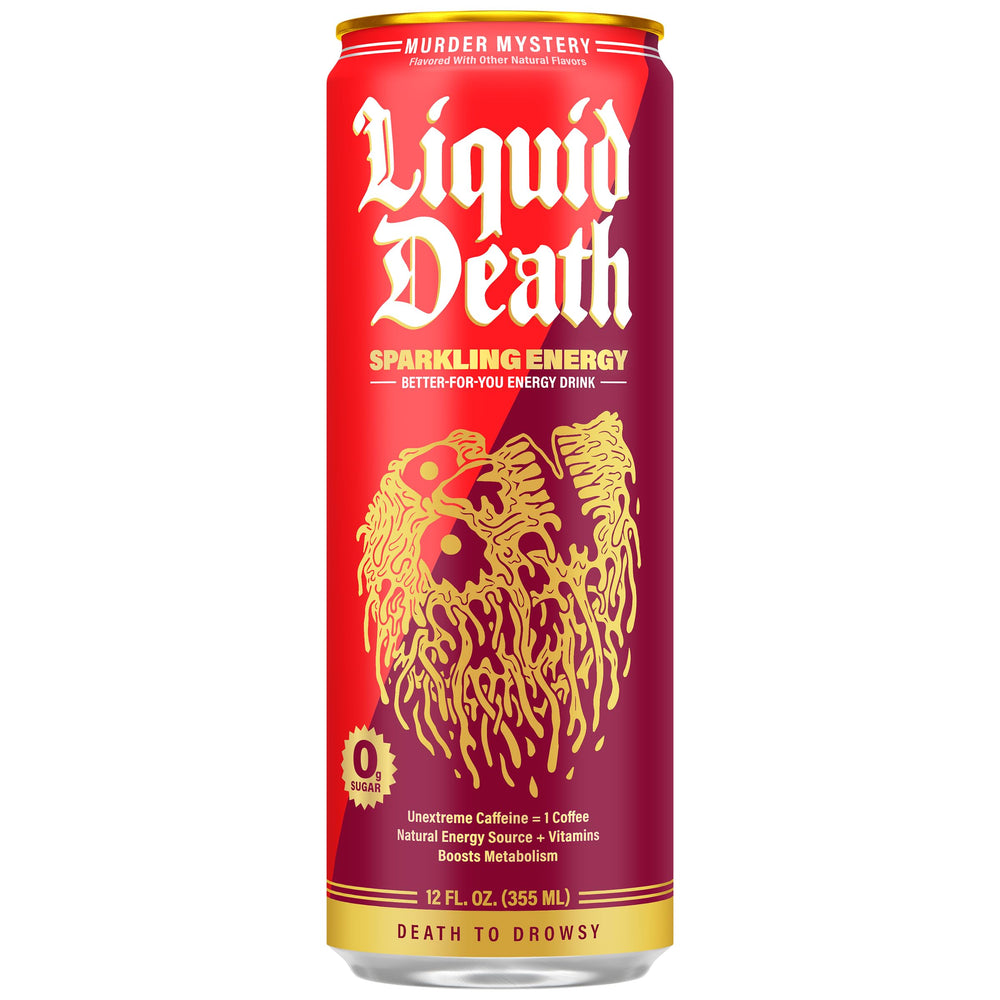 Liquid Death Sparkling Energy Murder Mystery Spice can for bold taste and alertness