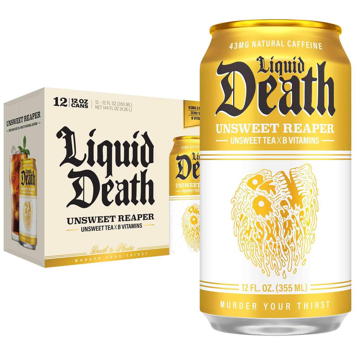 Liquid Death front can view showing label and recyclable benefit