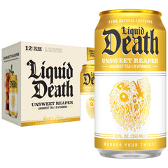Liquid Death front can view showing label and recyclable benefit