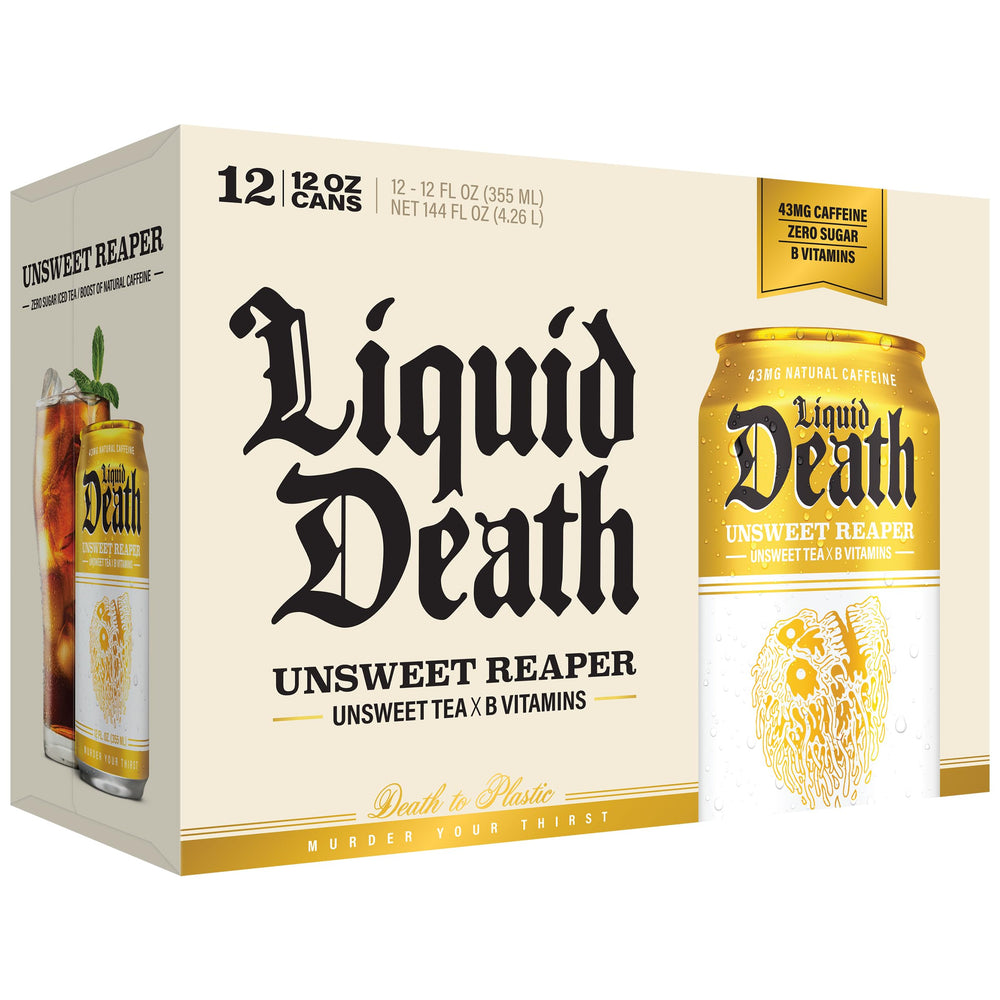 Liquid Death can in hand showing 12oz size for portability